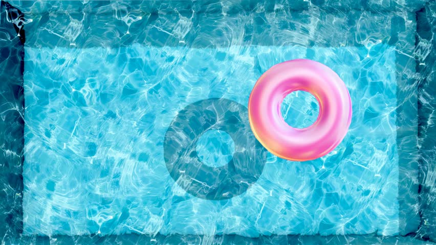 Swimming pool top view, Bright Pink Inflatable Donut pool toy in a blue swimming pool on sunny day. Cystal clean water texture seamless loop, Realistic 4K animation. Colorful Summer background.  Royalty-Free Stock Footage #1102431205