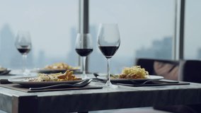 Luxury food with city skyline view, Luxury dinner on high building - Powered by Shutterstock - Get 15% off with code: PIKWIZARD15