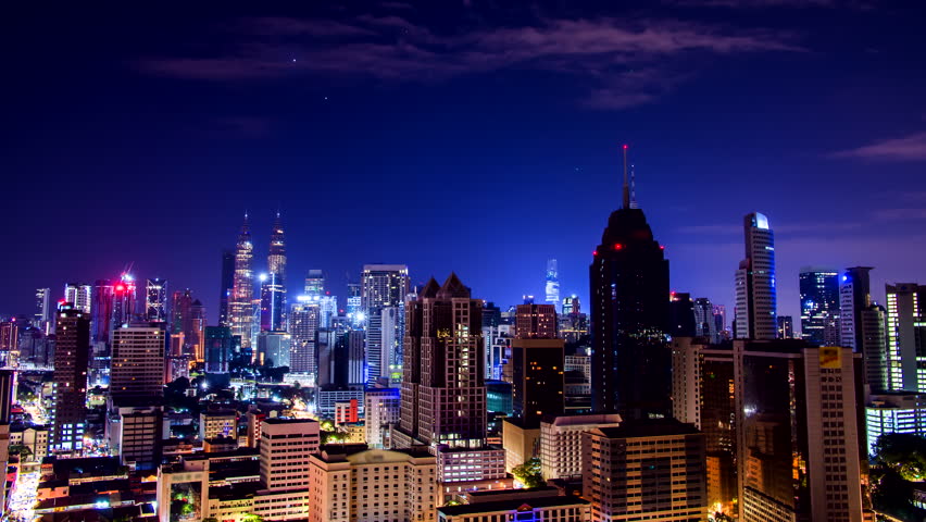 Nighttime timelapse of the Malaysian capital Kuala Lumpur.