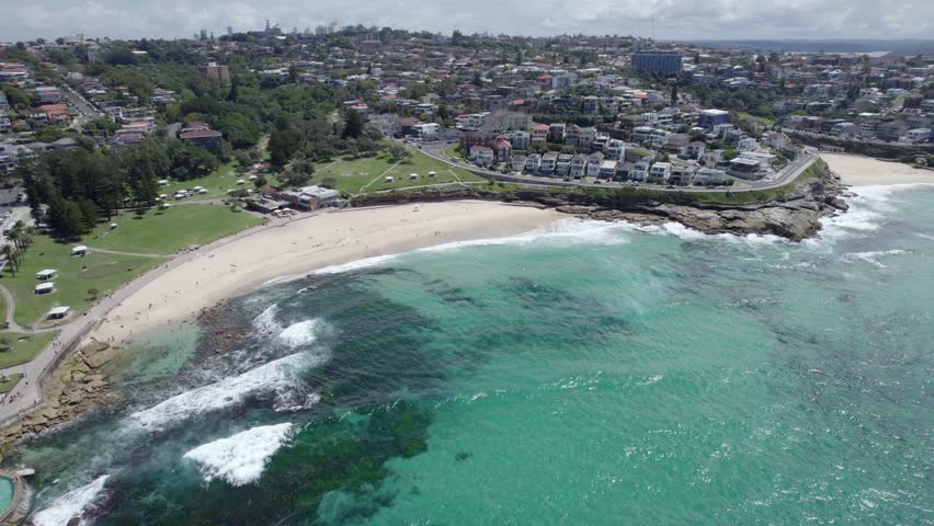 Bronte Beach With Ocean Pool In The Eastern Suburbs Of Sydney, Australia - aerial shot