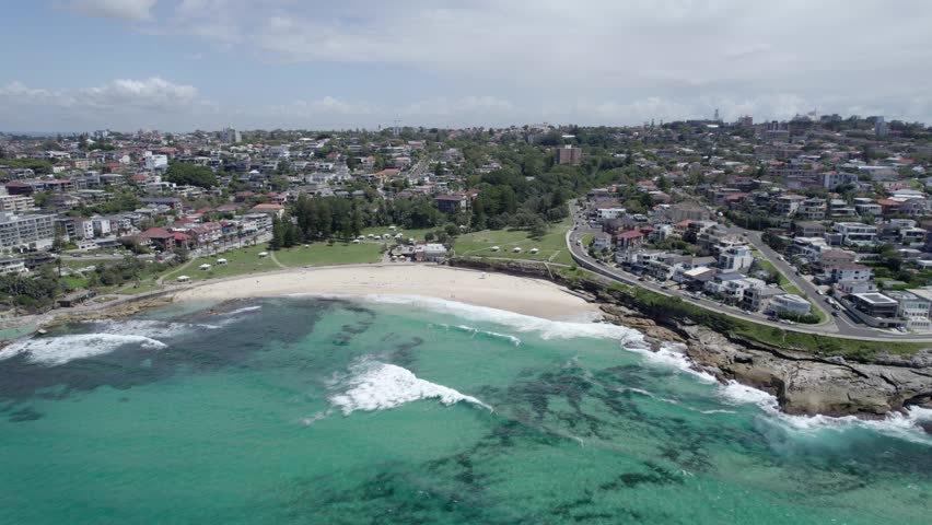 Aerial View Of Bronte Beach In Sydney Australia - drone shot