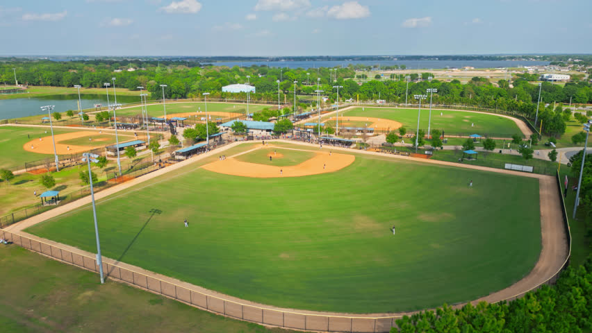 Orbit Shot Of Beautiful Green American Baseball Playing Field, Green Grass, Florida