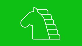 Animated horse white line icon. Fast running animal. Purebred stallion. Farm livestock. Loop HD video with chroma key, alpha channel on transparent background, black solid background