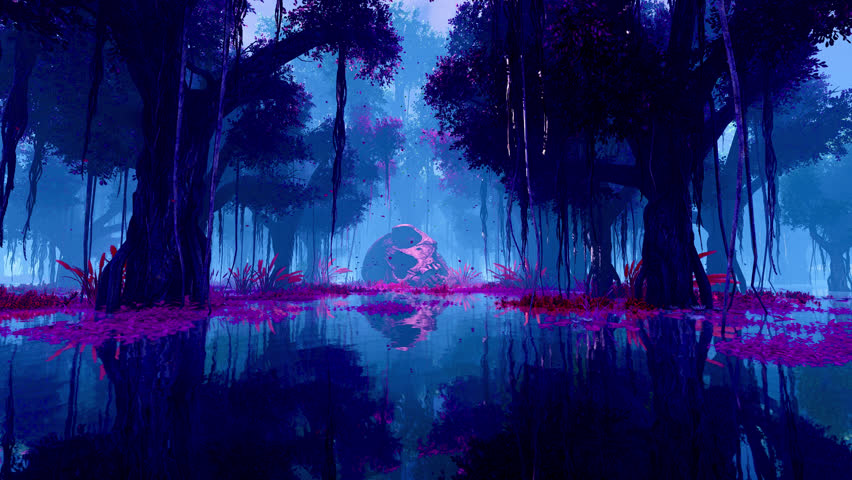 Rainforest landscape and skull of a phanetatic creature