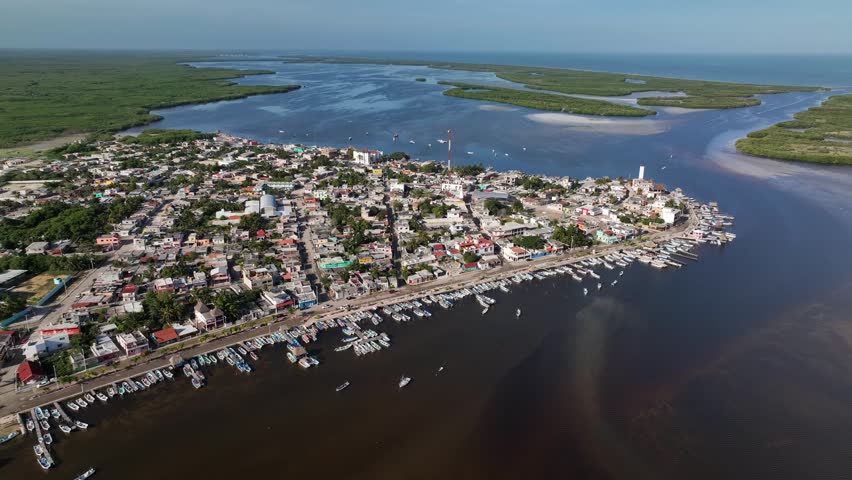 Aerial view of Rio Lagartos small town, Yucatan, Mexico.