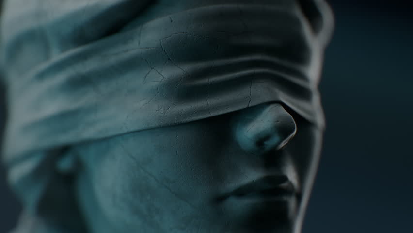 A Opening Sequence for Court Show Mock-up. Cinematic and Atmospheric Close-up Shot of Lady Justice Sculpture Face. The Statue is Blindfolded and Holding Scales and Sword.
 Royalty-Free Stock Footage #1102461065