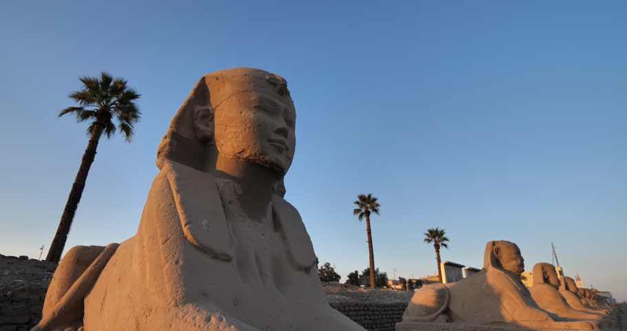 Egyptian row of sphinx, Luxor temple, upper Egypt Royalty-Free Stock Footage #1102465067