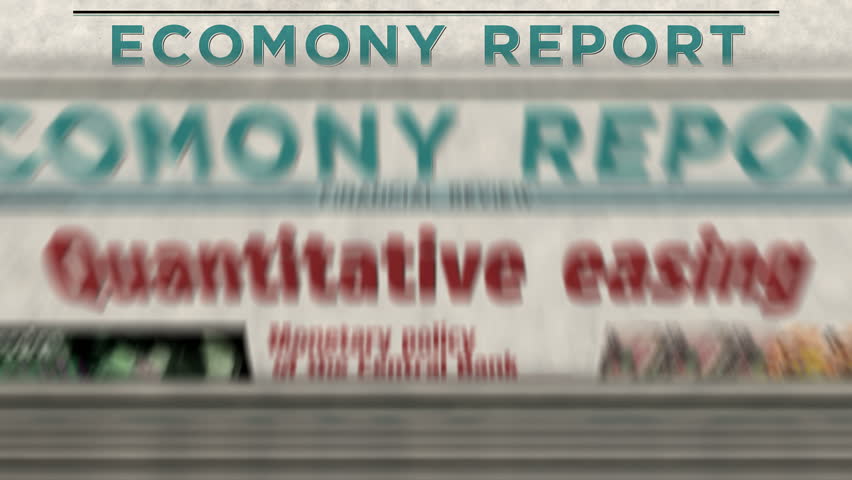 Quantitative easing inflation crisis and monetary policy daily news newspaper printing. Abstract concept retro headlines 3d seamless looped. Royalty-Free Stock Footage #1102470261