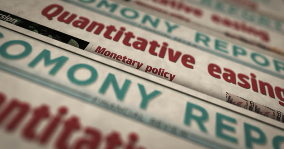 Quantitative easing inflation crisis and monetary policy daily news newspaper printing. Abstract concept retro headlines 3d seamless looped. Royalty-Free Stock Footage #1102470263