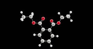 Diethyl phthalate molecule, rotating 3D model of phthalate ester, looped video with alpha channel