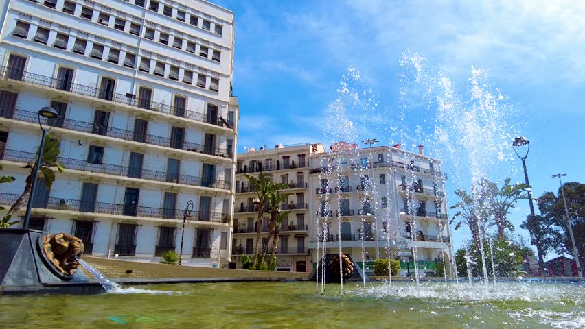 shot of a window that overlooks the large post office in low angle algiers