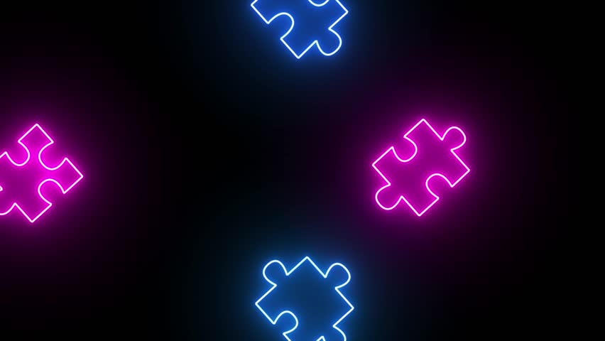 Neon Jigsaw Puzzle Animation Background, Neon Jigsaw Puzzle Falling digital background, 3d Animation Of Jigsaw Puzzle Problem Solved Concept. Animated Jigsaw Missing Piece Business Growth Team Work C Royalty-Free Stock Footage #1102477495