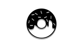 Black Donut with sweet glaze icon isolated on white background. 4K Video motion graphic animation.