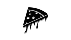 Black Slice of pizza icon isolated on white background. 4K Video motion graphic animation.