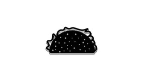 Black Taco with tortilla icon isolated on white background. Traditional mexican fast food. 4K Video motion graphic animation.