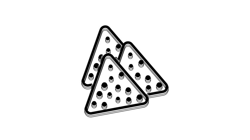 Black Nachos icon isolated on white background. Tortilla chips or nachos tortillas. Traditional mexican fast food. 4K Video motion graphic animation.