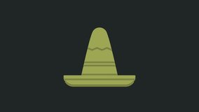 Green Traditional mexican sombrero hat icon isolated on black background. 4K Video motion graphic animation.