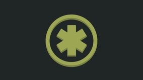 Green Medical symbol of the Emergency - Star of Life icon isolated on black background. 4K Video motion graphic animation.