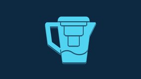 Blue Water jug with a filter icon isolated on blue background. 4K Video motion graphic animation.