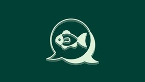 White Fish icon isolated on green background. 4K Video motion graphic animation.