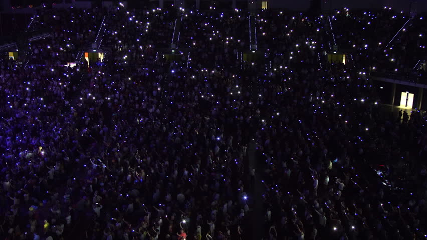 Crowd With Smartphone Flash Lights At Concert Royalty-Free Stock Footage #1102481071
