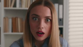 Close up headshot shocked afraid amazed wonder astonish female face big eyes open mouth shock. Portrait scared surprised Caucasian woman unexpected business news wondering girl businesswoman in office - Powered by Shutterstock - Get 15% off with code: PIKWIZARD15