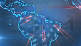 Animation of neon ticking clock over spinning globe and world map against empty office. Global networking and business interface technology concept - Powered by Shutterstock - Get 15% off with code: PIKWIZARD15