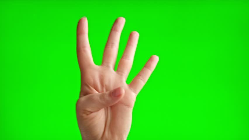 Female palm-side hand counting to five on a Chroma Key Background. Close up. Woman Gesturing Count Isolated on Green Screen. 4K Footage. Numbers calculating. Hand counting from 1 to 5 with fingers