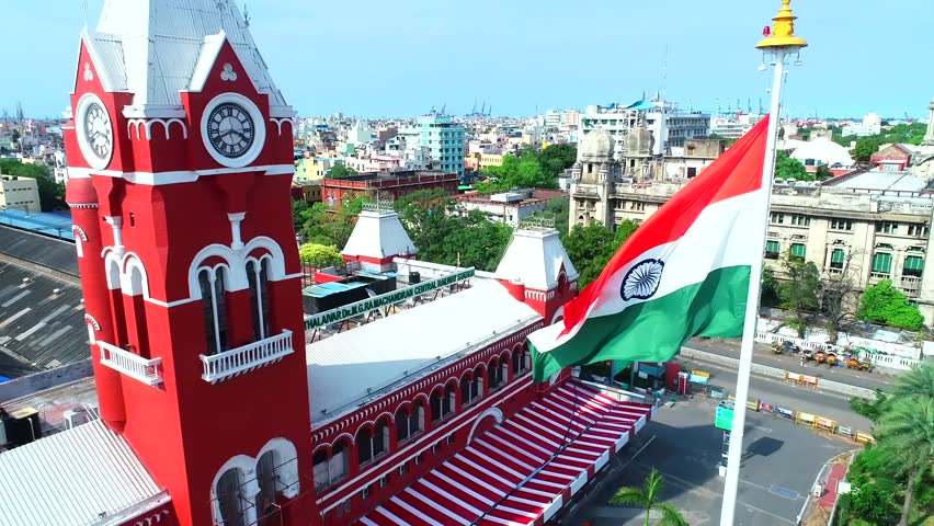An aerial drone shot of Chennai Central Railway Station during the COVID-19 lockdown in Chennai, India
