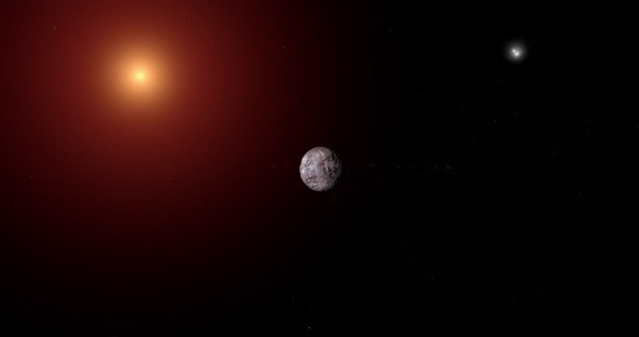 Towards exoplanet Proxima Centauri B with Alpha Centauri star and red dwarf star Royalty-Free Stock Footage #1102501929