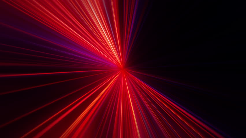 Abstract loop glow pink red bleu laser center radial streak shine ray light sparking on black background. 4K 3D fractals seamless loop infinite complex glowing radial light streaks.