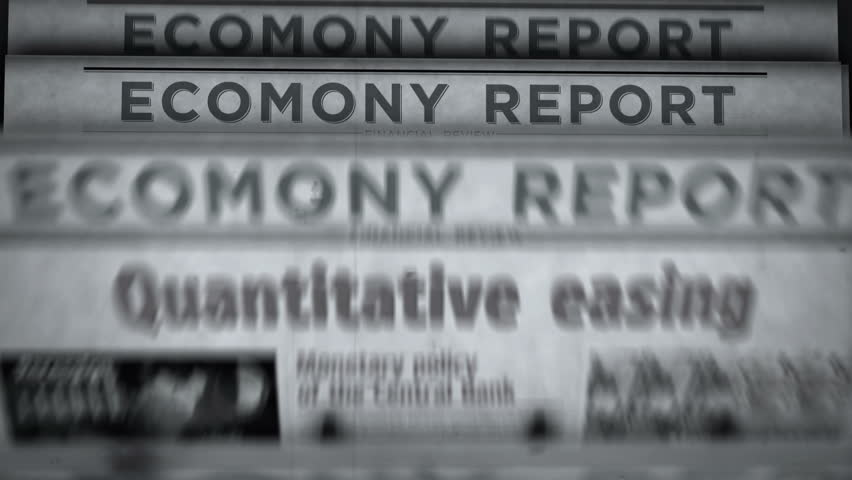 Quantitative easing inflation crisis and monetary policy vintage news and newspaper printing. Abstract concept retro headlines 3d. Royalty-Free Stock Footage #1102505467
