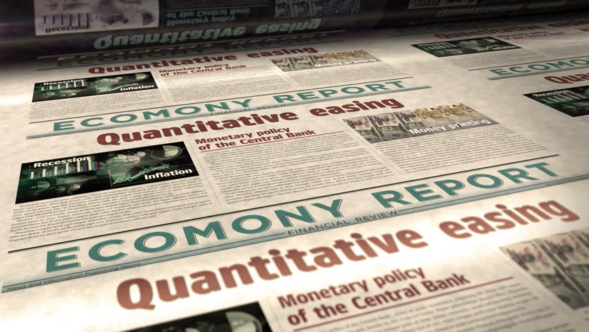 Quantitative easing inflation crisis and monetary policy daily news newspaper roll printing. Abstract concept retro headlines 3d seamless looped. Royalty-Free Stock Footage #1102505901