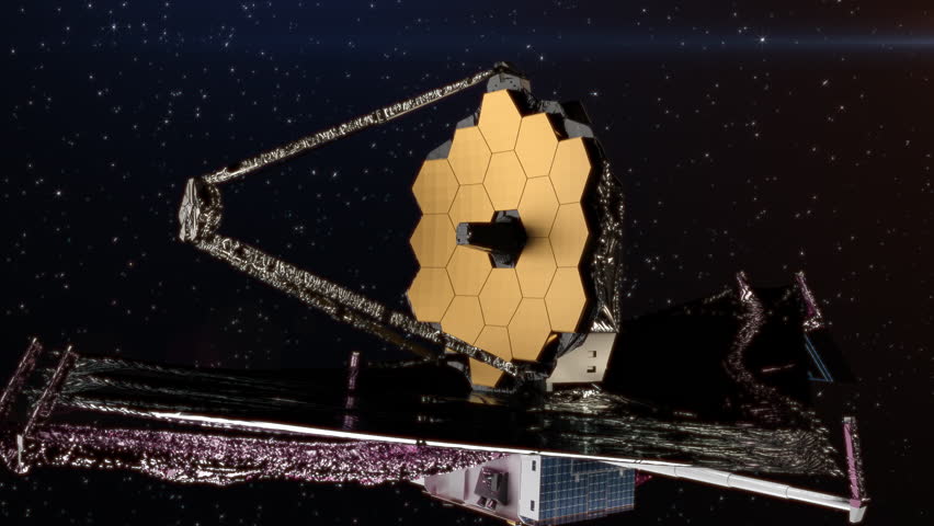 James Webb space telescope orbiting the sun in deep space. 3D animation. 3D Illustration