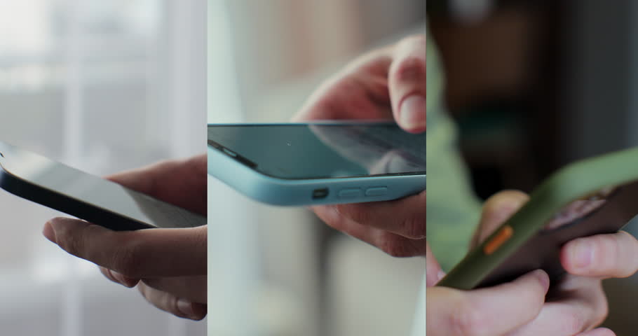 Multiscreen on people using smartphone in everyday life. People using the mobile phone. No-mobile-phone phobia. Multiscreen footage. Split screen variation. | Shutterstock HD Video #1102509621