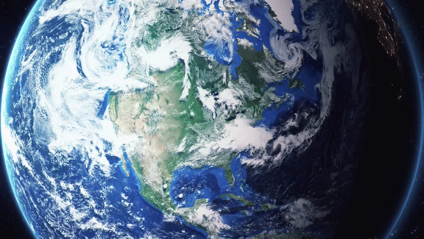 Earth zoom in from space and focus on Lafayette, Indiana, USA. 3D Animation. Background for travel intro.