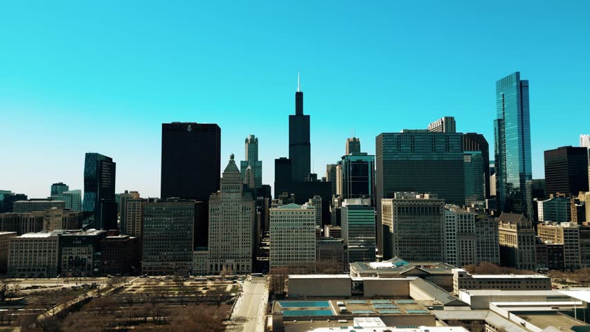Aerial view of Chicago downtown and Grant Park Royalty-Free Stock Footage #1102511491
