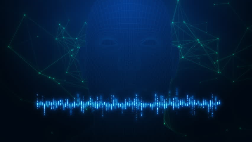 AI Voice Technology Line Connection Binary . 3D rendering. AI voice connection and head transform on dark blue background. Royalty-Free Stock Footage #1102512957
