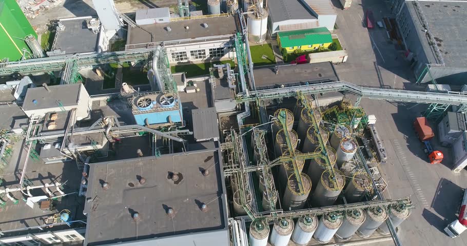 Concept of a modern factory, drone view. Flight over the modern factory. Modern factory aerial view. Digitalization of production Royalty-Free Stock Footage #1102513435