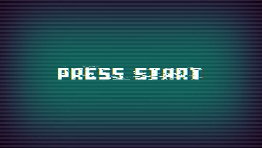Press Start Retro video game screen, VHS Screen text computer HUD holographic glitch, UHD 4K Animation - Powered by Shutterstock - Get 15% off with code: PIKWIZARD15