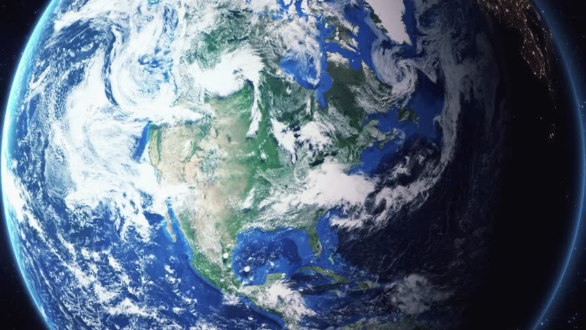 Earth zoom in from space and focus on Richmond, Indiana, USA. 3D Animation. Background for travel intro.