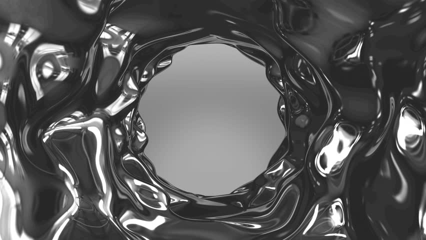 3d render of abstract art with surreal 3d organic alien hole or liquid substance in curve wavy smooth and soft bio forms in silver metal chrome material with glossy glass parts on grey background Royalty-Free Stock Footage #1102516967