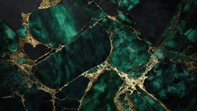 Green Marble with gold lines Luxury background texture. Slow panoramic motion. High detailed 4K video.  Marble pattern texture surface panning background. Marble stone texture. 