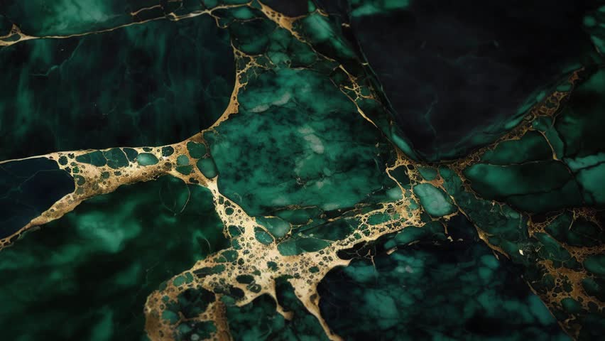 Green Marble with gold lines Luxury background texture. Slow panoramic motion. High detailed 4K video.  Marble pattern texture surface panning background. Marble stone texture. 