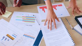 Graphs, documents and people hands for data analysis, charts and planning business growth, creative report and strategy. Brainstorming, infographics and teamwork for woman and partner with statistics - Powered by Shutterstock - Get 15% off with code: PIKWIZARD15