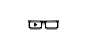Black Smart glasses mounted on spectacles icon isolated on white background. Wearable electronics smart glasses with camera and display. 4K Video motion graphic animation.