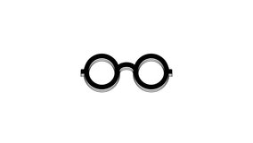 Black Glasses icon isolated on white background. Eyeglass frame symbol. 4K Video motion graphic animation.