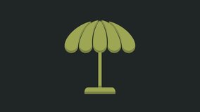 Green Sun protective umbrella for beach icon isolated on black background. Large parasol for outdoor space. Beach umbrella. 4K Video motion graphic animation.