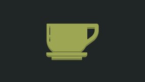 Green Coffee cup icon isolated on black background. Tea cup. Hot drink coffee. 4K Video motion graphic animation.