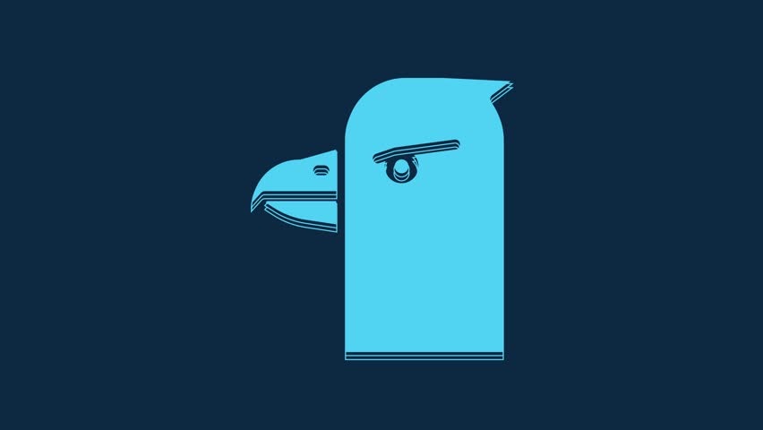 Blue Eagle head icon isolated on blue background. 4K Video motion graphic animation.